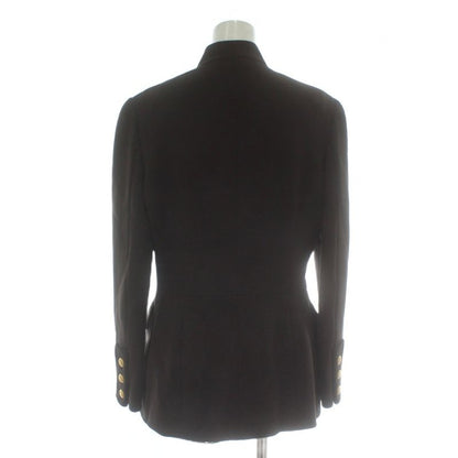 CHANEL 96A Vintage Stand Collar Jacket Wool Fully Lined Shoulder Pad Coco Mark