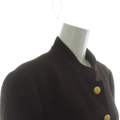 CHANEL 96A Vintage Stand Collar Jacket Wool Fully Lined Shoulder Pad Coco Mark
