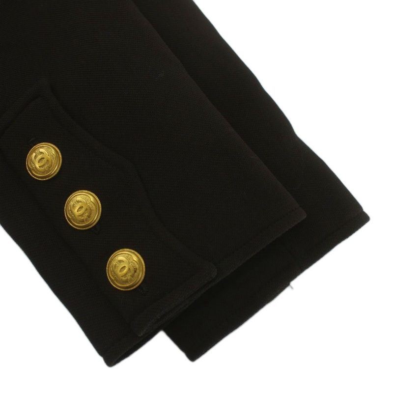 CHANEL 96A Vintage Stand Collar Jacket Wool Fully Lined Shoulder Pad Coco Mark