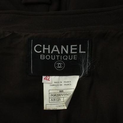 CHANEL 96A Vintage Stand Collar Jacket Wool Fully Lined Shoulder Pad Coco Mark