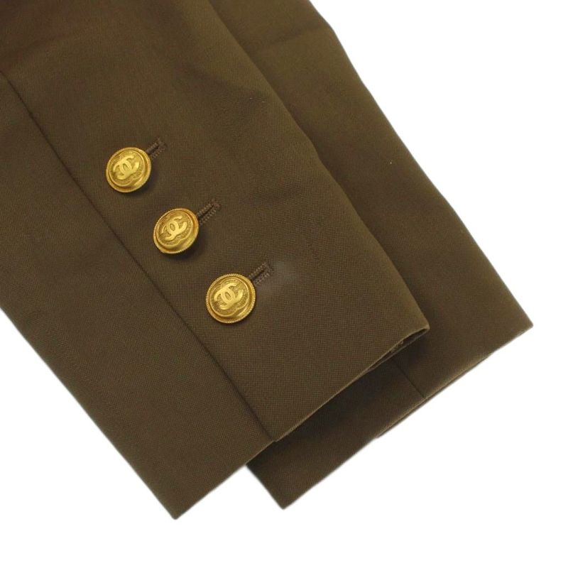 CHANEL 96A Vintage Box Dress Wool Silk Long Sleeve Long Hiyo Button Coco Mark