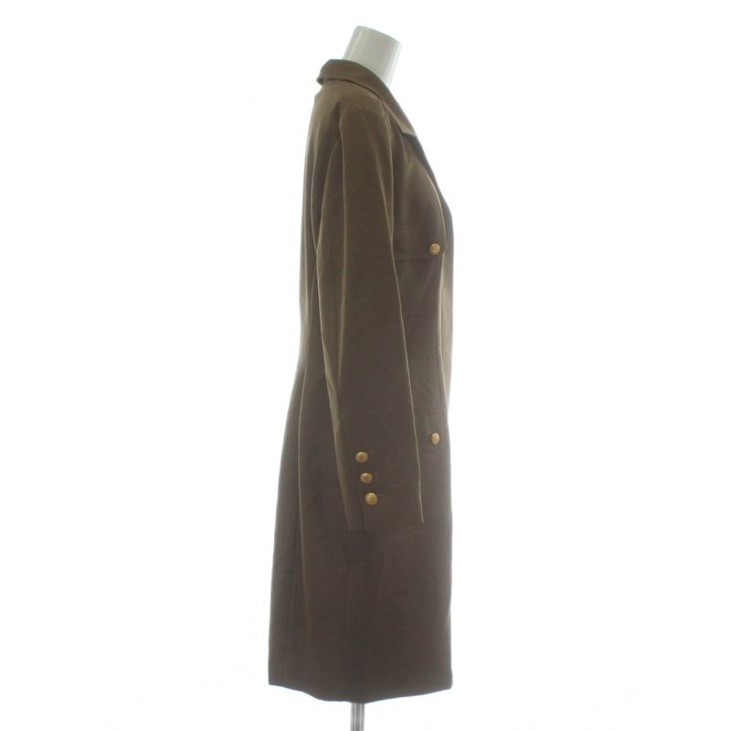 CHANEL 96A Vintage Box Dress Wool Silk Long Sleeve Long Hiyo Button Coco Mark
