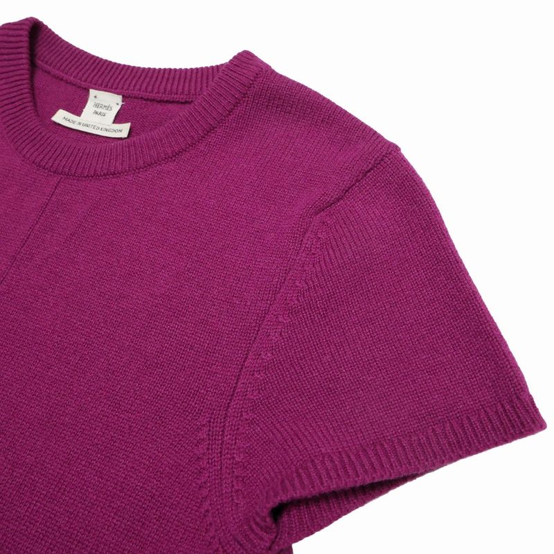 Hermes Dress 34 All Cashmere Short Sleeve Knit Logo Anemone