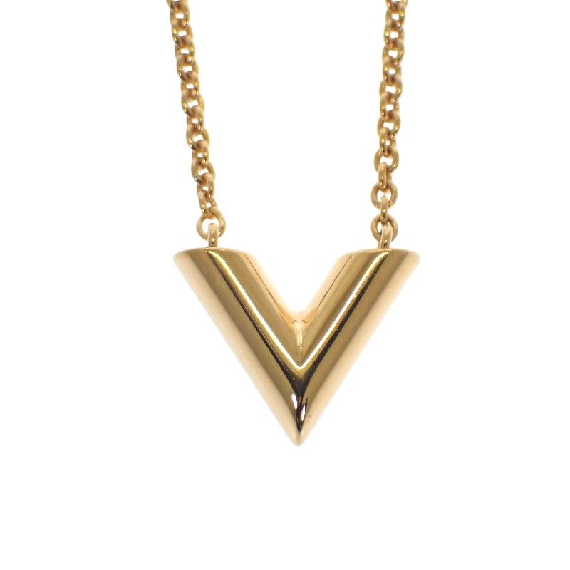 Louis Vuitton Essential V M00857 Necklace Metal Gold Ladies Logo Classic [AB