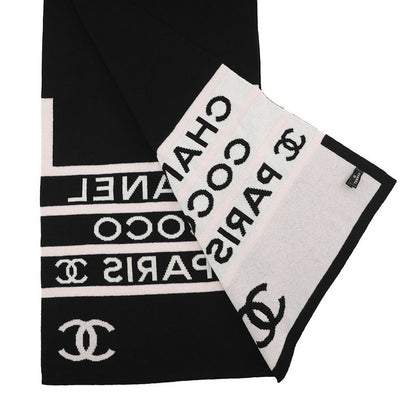Chanel Scarf CC Logo Cashmere Shawl Black White Black White Pink