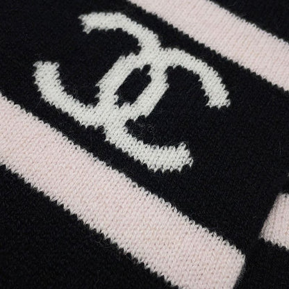 Chanel Scarf CC Logo Cashmere Shawl Black White Black White Pink