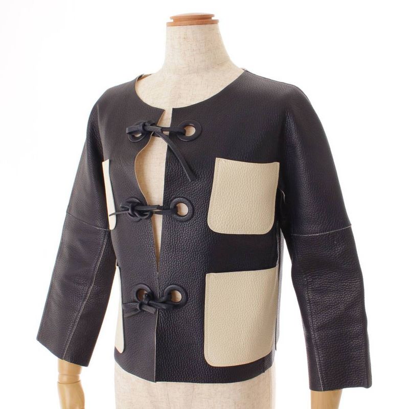 Louis Vuitton No-color-leather Jacket Navy-×white [authenticated