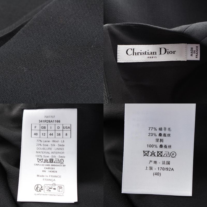 Christian DIOR 24SS Silk Bee Embroidery Short Sleeve Straight One Piece Dress