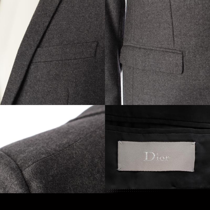DIOR 09AW Eddy Period Wool 2B Single Tailored Jacket Blue Leather Outerwear