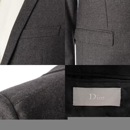 DIOR 09AW Eddy Period Wool 2B Single Tailored Jacket Blue Leather Outerwear