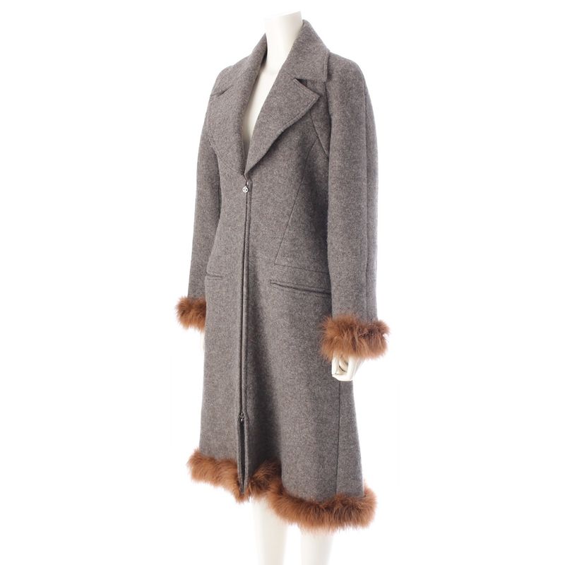 CHANEL 97A Wool Long Coat Outerwear P09457 Gray 38