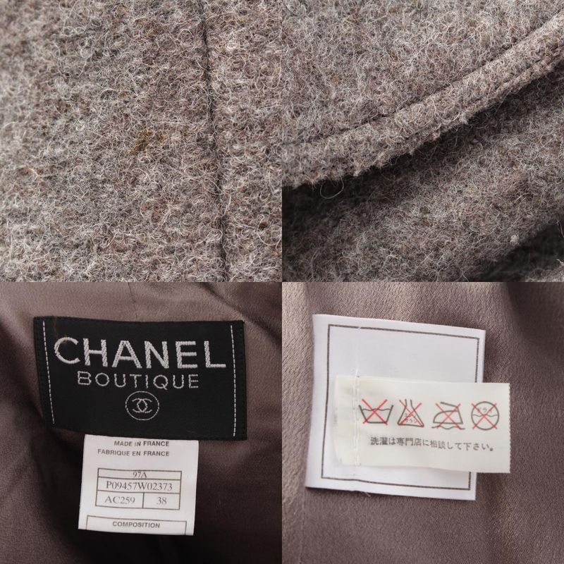 CHANEL 97A Wool Long Coat Outerwear P09457 Gray 38