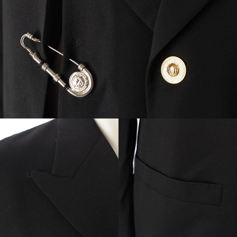 VERSACE 1994ss Medusa Safety Pin Wool Jacket Suit Black 50