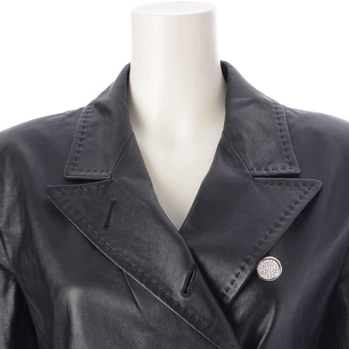 Louis Vuitton 22 SS Leather Long Coat Outerwear NJ4 Fmlc97 Black 34