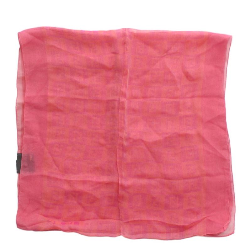 FENDI Shawl Scarf Light Hand Silk FF Logo All Over Pattern Pink XZ • GY18