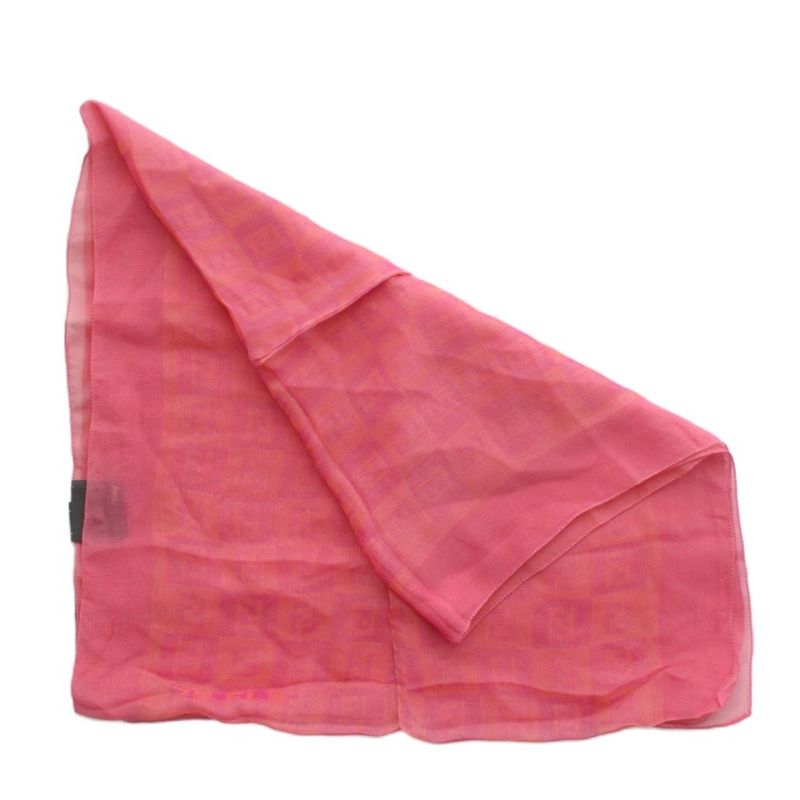 FENDI Shawl Scarf Light Hand Silk FF Logo All Over Pattern Pink XZ • GY18