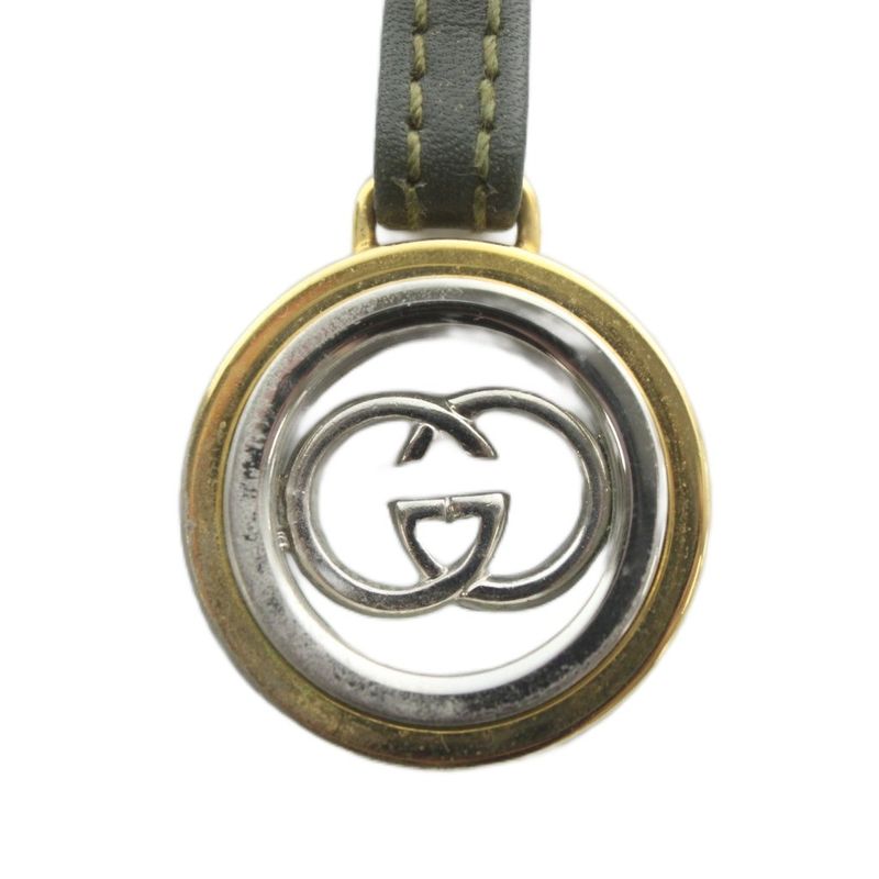 GUCCI Old GUCCI Key Ring Key Holder Leather Interlocking Gold Color Silver