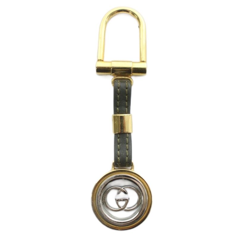 GUCCI Old GUCCI Key Ring Key Holder Leather Interlocking Gold Color Silver