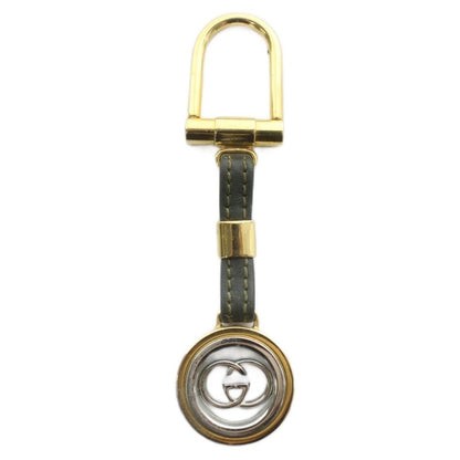GUCCI Old GUCCI Key Ring Key Holder Leather Interlocking Gold Color Silver