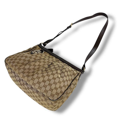 GUCCI Ski Line Shoulder Bag GG Canvas Brown 296834