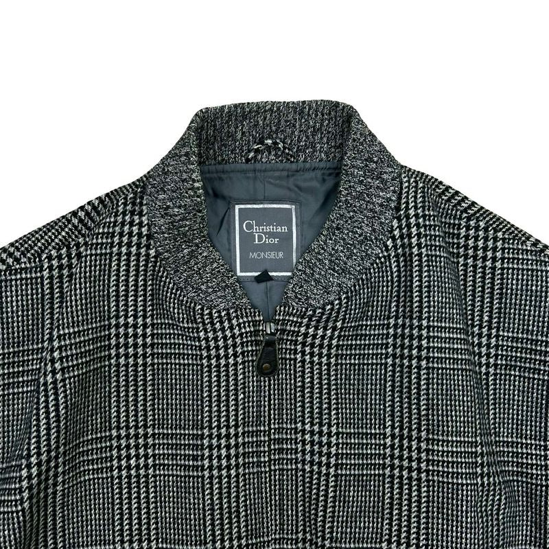 Christian Dior Houndstooth Pattern Wool Nylon Zip Up Blouson Jacket Jumper