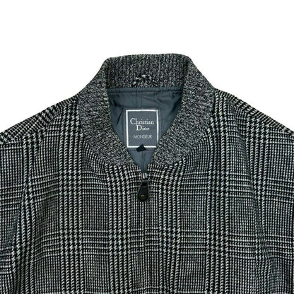 Christian Dior Houndstooth Pattern Wool Nylon Zip Up Blouson Jacket Jumper