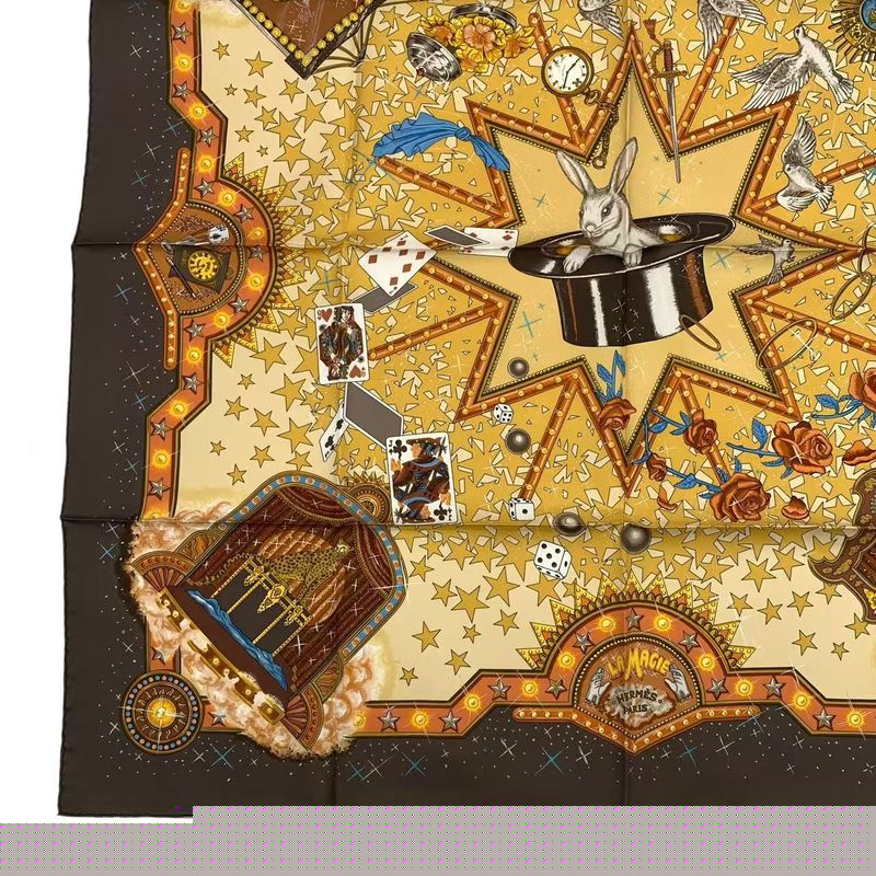 HERMES Carre 90 LA Magie Magic Rabbit Trick Pigeon Clown Silk Brown Box Included