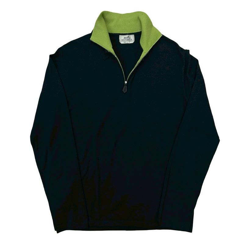 HERMES Cashmere Layered Design Long Sleeve Knit Tops Sweater - L Size