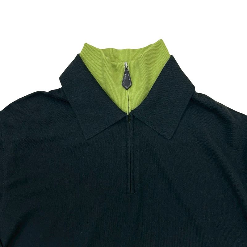 HERMES Cashmere Layered Design Long Sleeve Knit Tops Sweater - L Size