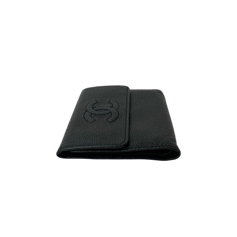Seal No 7 CHANEL Vintage Coco Mark Caviar Skin Leather Genuine Leather Trifold