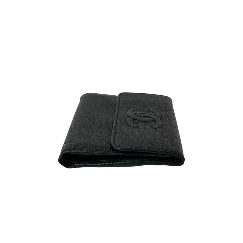 Seal No 7 CHANEL Vintage Coco Mark Caviar Skin Leather Genuine Leather Trifold