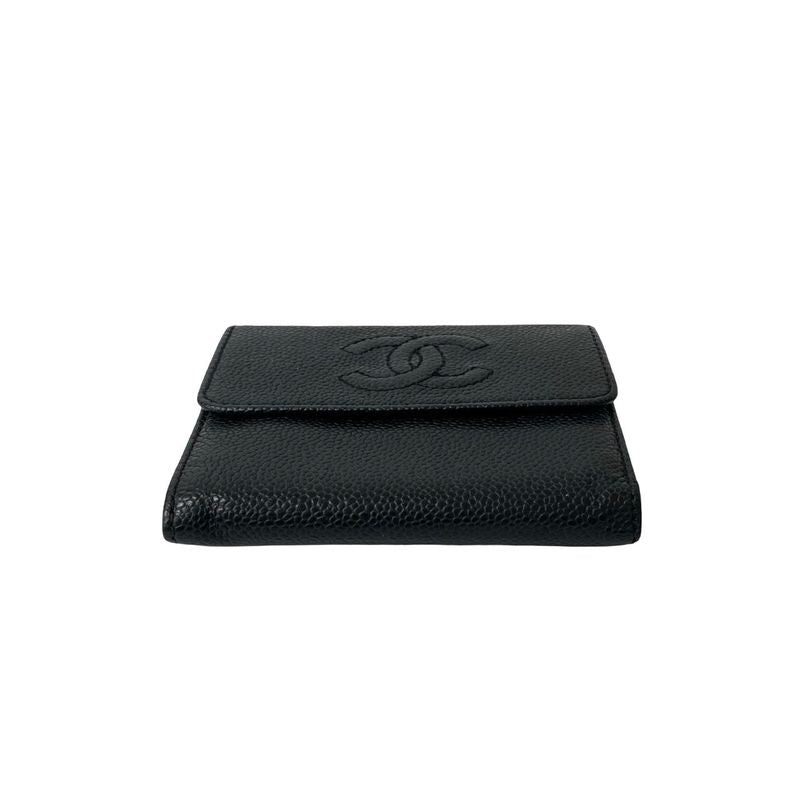 Seal No 7 CHANEL Vintage Coco Mark Caviar Skin Leather Genuine Leather Trifold