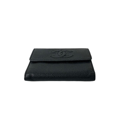 Seal No 7 CHANEL Vintage Coco Mark Caviar Skin Leather Genuine Leather Trifold