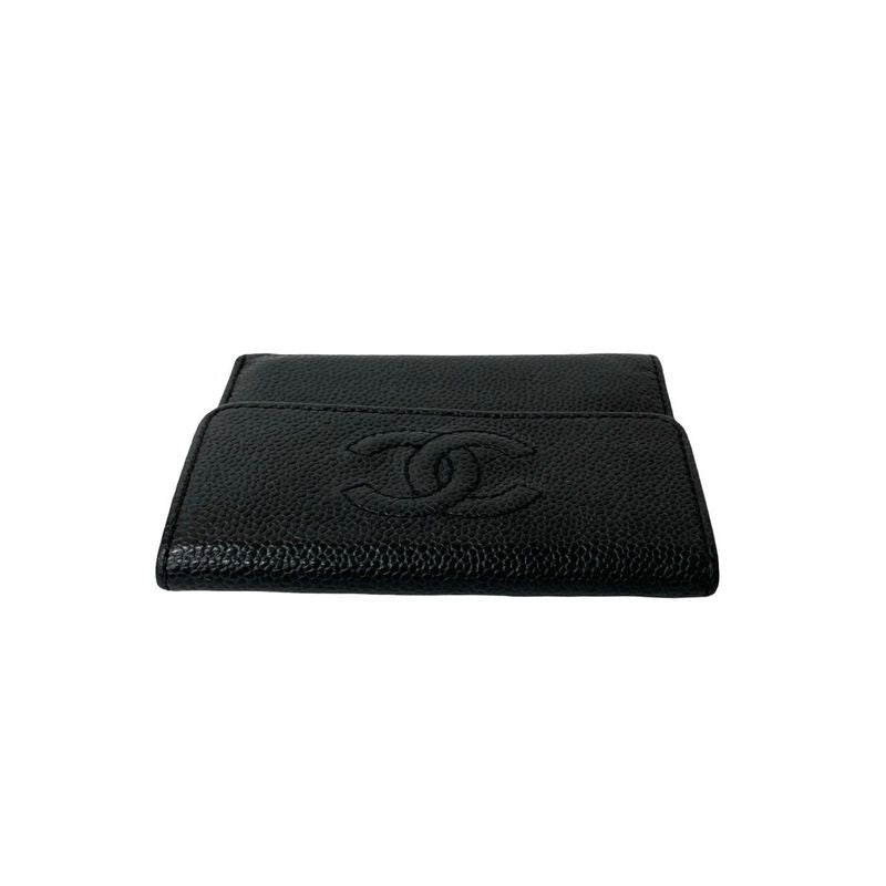 Seal No 7 CHANEL Vintage Coco Mark Caviar Skin Leather Genuine Leather Trifold