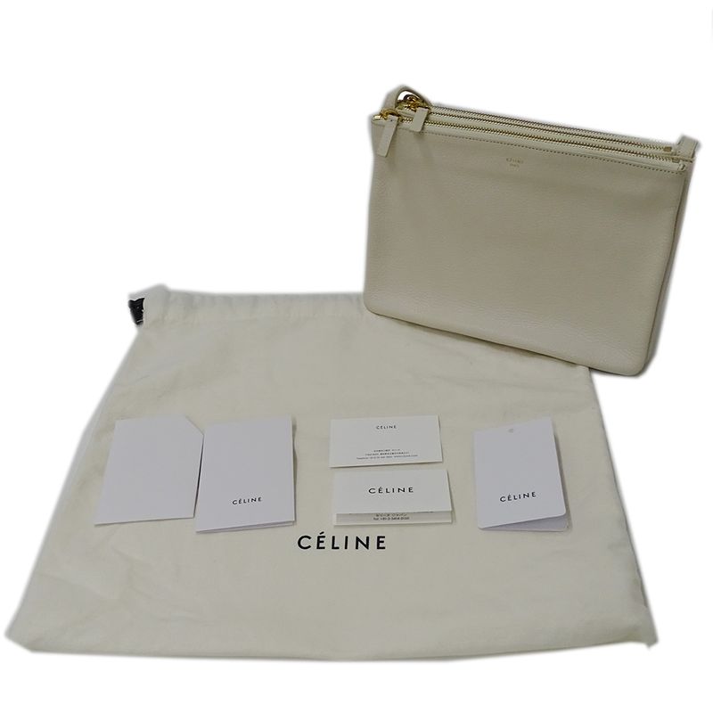 CELINE Bag Ladies Brand Shoulder Bag Trio Large Leather White Cream Going Out
