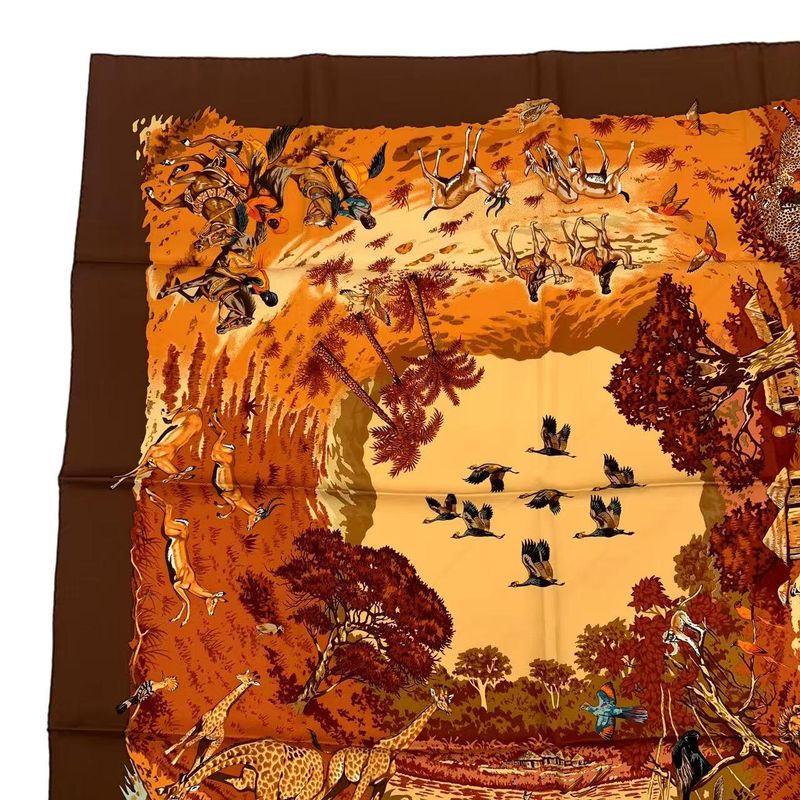 HERMES Scarf Silk Carre 90 Africa Brown Box Included