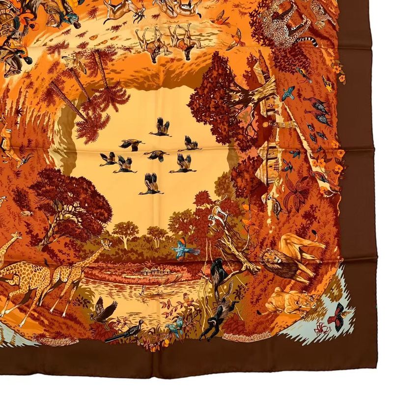 HERMES Scarf Silk Carre 90 Africa Brown Box Included