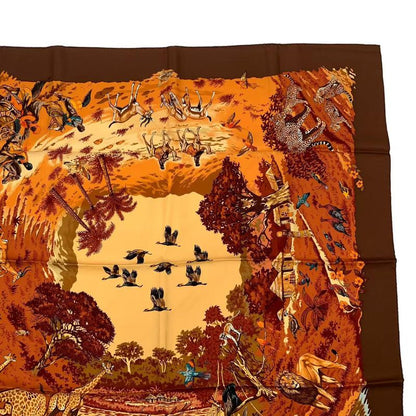 HERMES Scarf Silk Carre 90 Africa Brown Box Included