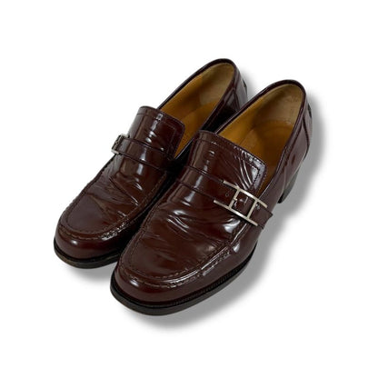 HERMES Loafer Brown Patent Leather Silver Hardware 36 Size