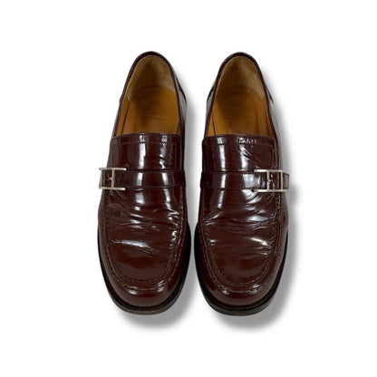 HERMES Loafer Brown Patent Leather Silver Hardware 36 Size