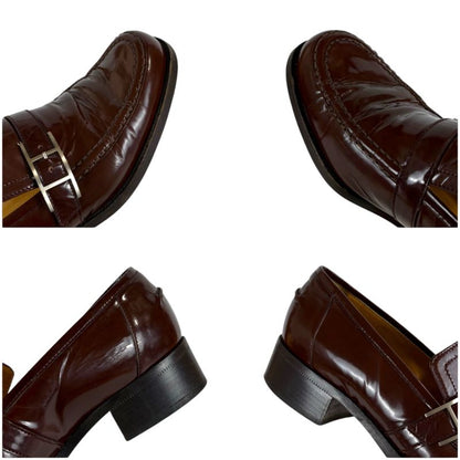 HERMES Loafer Brown Patent Leather Silver Hardware 36 Size