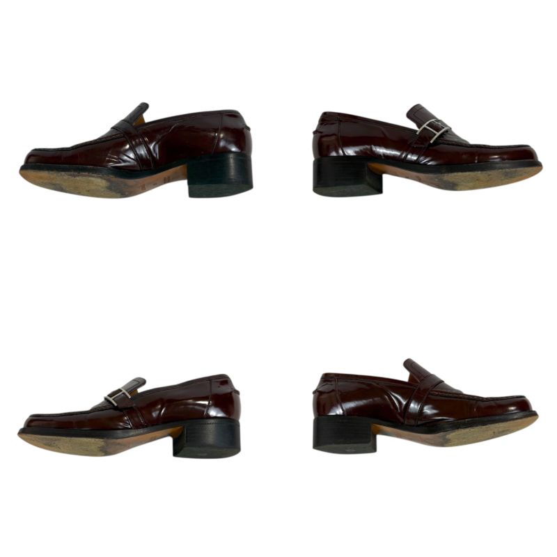 HERMES Loafer Brown Patent Leather Silver Hardware 36 Size