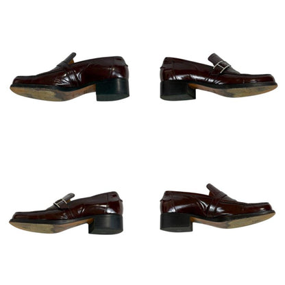 HERMES Loafer Brown Patent Leather Silver Hardware 36 Size