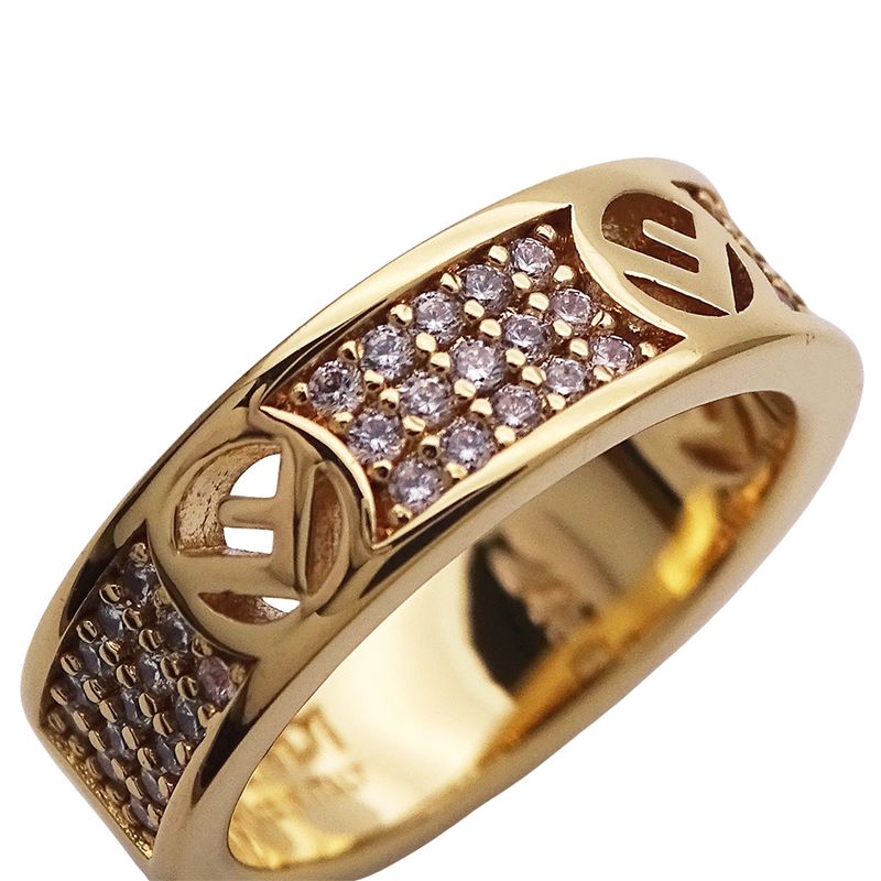 FENDI Ring Women's Brand Ring F's Rhinestone Gold S Approx 10.5 Stylish Box