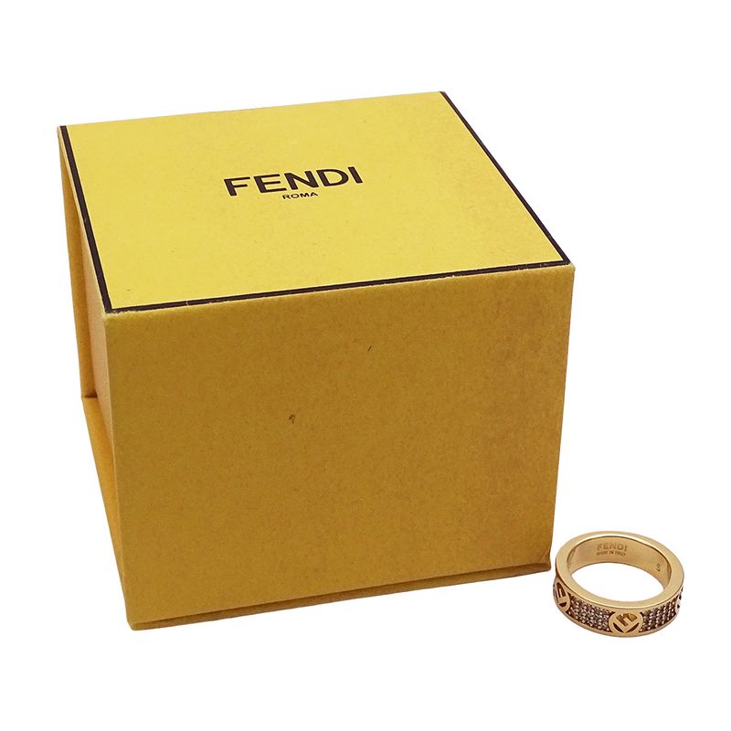 FENDI Ring Women's Brand Ring F's Rhinestone Gold S Approx 10.5 Stylish Box