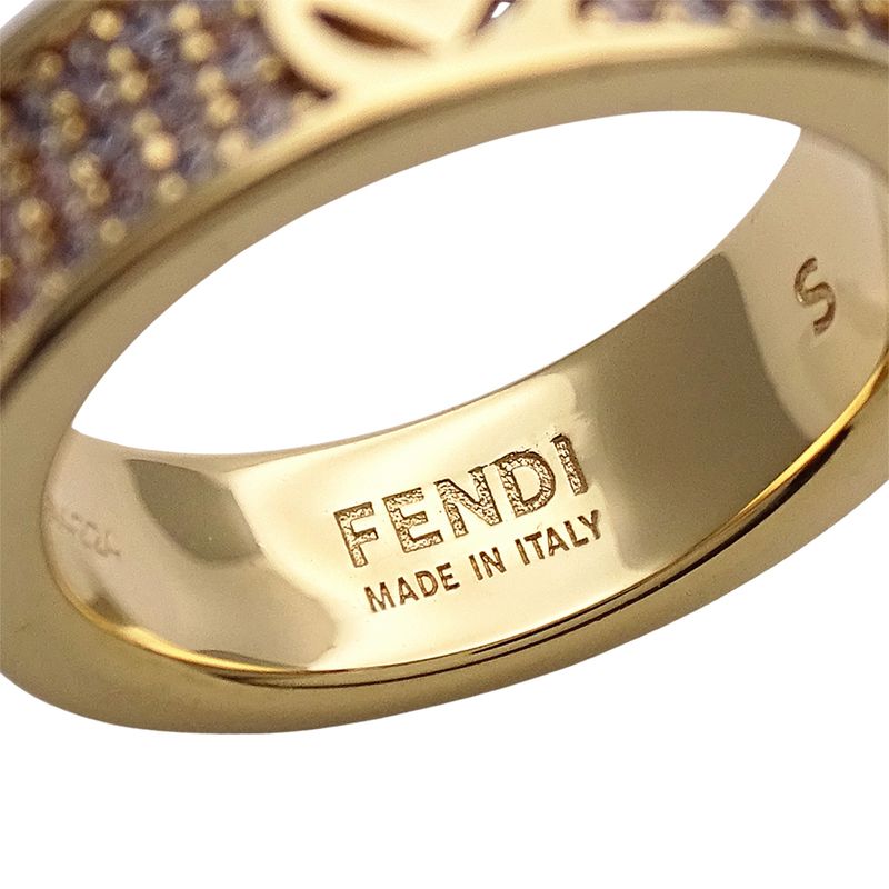 FENDI Ring Women's Brand Ring F's Rhinestone Gold S Approx 10.5 Stylish Box