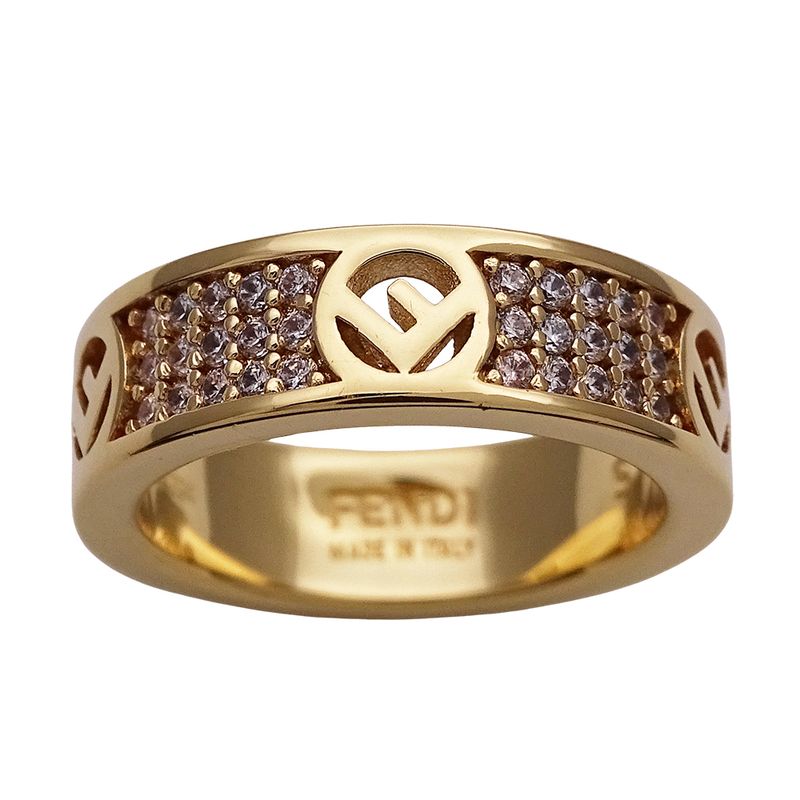 FENDI Ring Women's Brand Ring F's Rhinestone Gold S Approx 10.5 Stylish Box