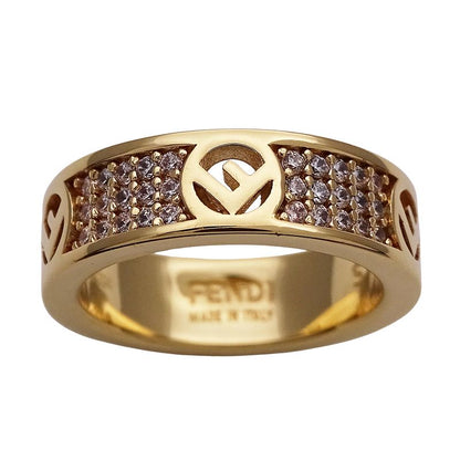FENDI Ring Women's Brand Ring F's Rhinestone Gold S Approx 10.5 Stylish Box