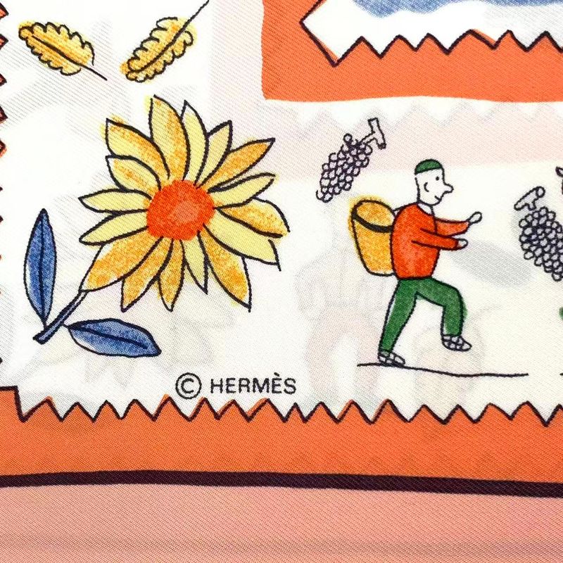 HERMES Carre 90 RE TOUR A LA Terre Return Home Silk Scarf Pink