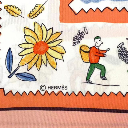 HERMES Carre 90 RE TOUR A LA Terre Return Home Silk Scarf Pink